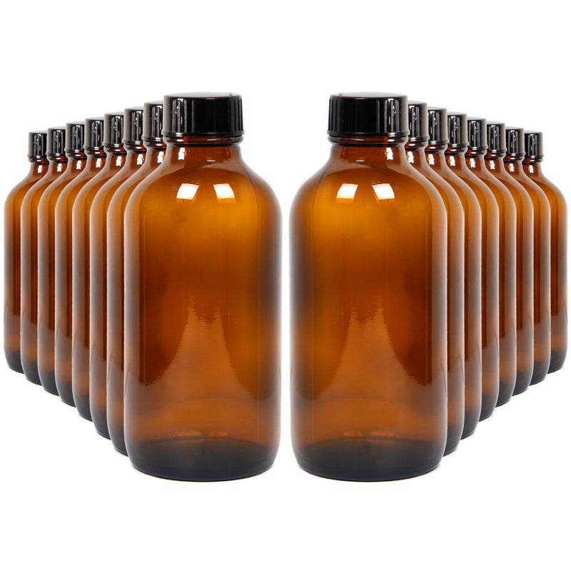 Youngever 12 Pack Empty Glass Bottles with Lids, Amber Glass Tight Seal Lids, Refillable Container for Essential Oils, Vanilla Extract and More (4 Ounce) - Image 1